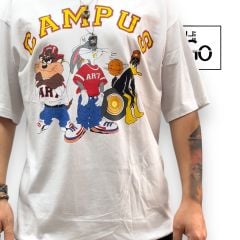 Kampüs Baskılı Oversize  T-Shirt Beyaz