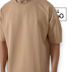 İki İplik Basic Erkek Oversize T-Shirt Bej