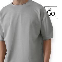 İki İplik Basic Erkek Oversize T-Shirt Gri