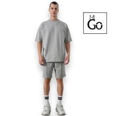 İki İplik Basic Erkek Oversize T-Shirt Gri