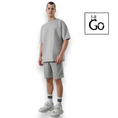 İki İplik Basic Erkek Oversize T-Shirt Gri