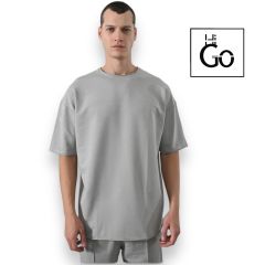 İki İplik Basic Erkek Oversize T-Shirt Gri