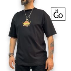 500X Baskılı Siyah Oversize T-Shirt