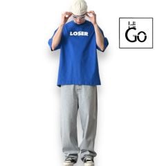 Loser Baskılı Erkek Oversize T-Shirt Mavi