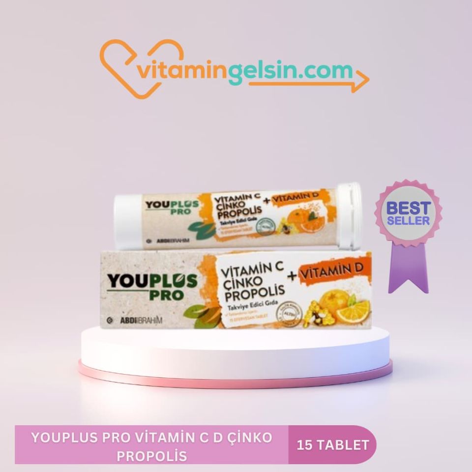 Youplus Pro Vitamin C D Çinko Propolis 15 Efervesan Tablet