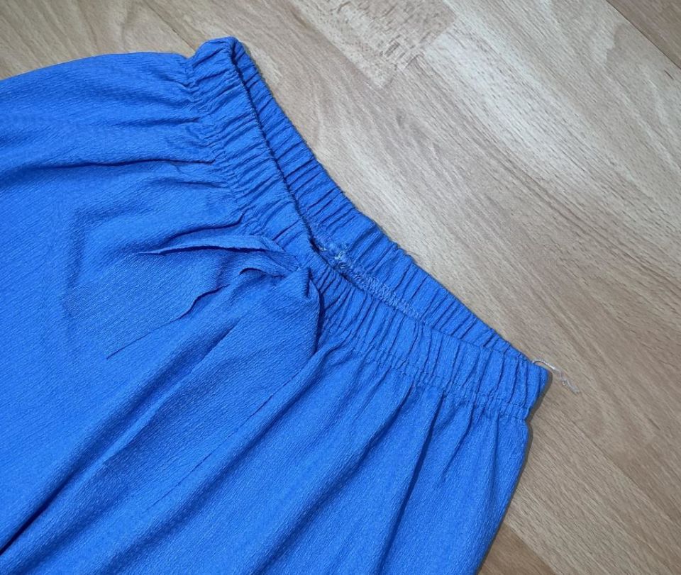 Betimoda Kadın Beli Lastikli Bol Paça Oversize Bürümcük Kumaş Uzun Pantolon MAVİ - M
