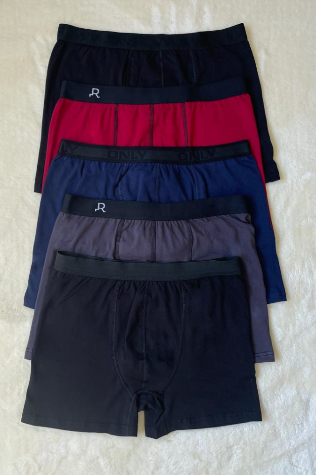 5'li Fırsat Ürünü Erkek %100 Pamuk Lastik Bel Boxer Karışık - XL