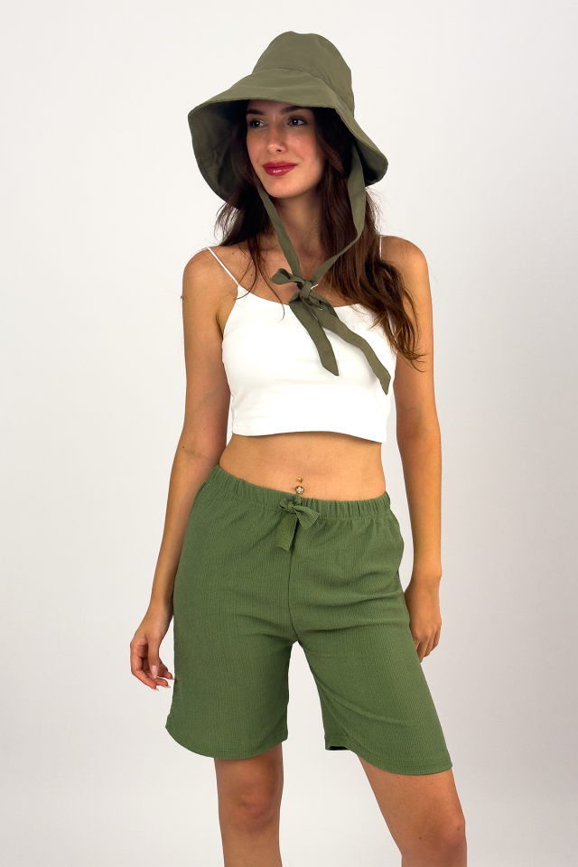 Betimoda Kadın Beli Lastikli Bol Paça Oversize Bürümcük Kumaş Şort LACİVERT - L