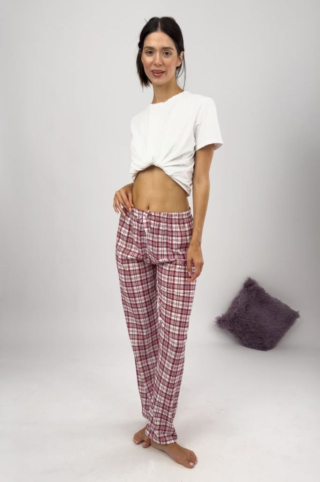 Betimoda Kadın Pijama Altı Kurdeleli Mürdüm Kare - L