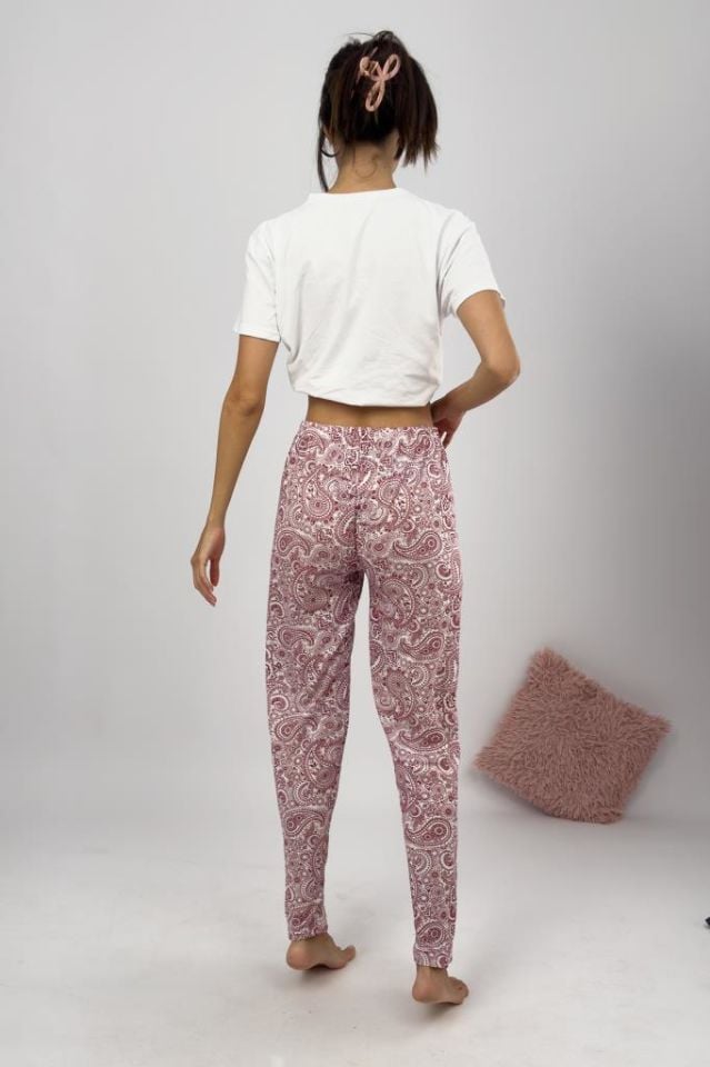 Betimoda Kadın Pijama Altı Kurdeleli Bordo Buta - 4XL