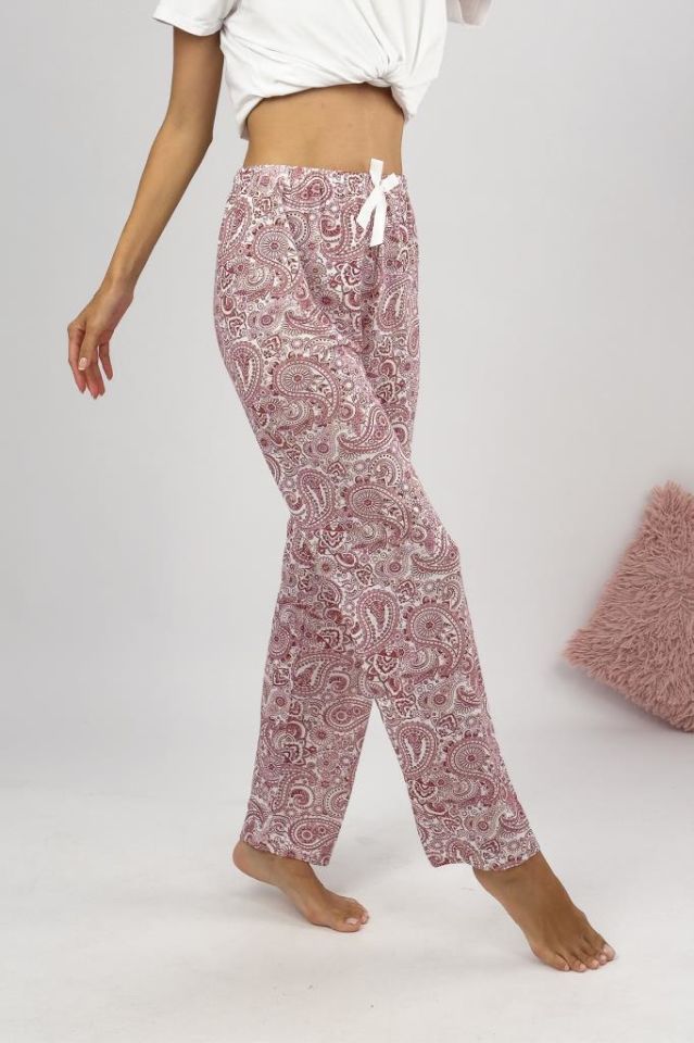 Betimoda Kadın Pijama Altı Kurdeleli Bordo Buta - 4XL