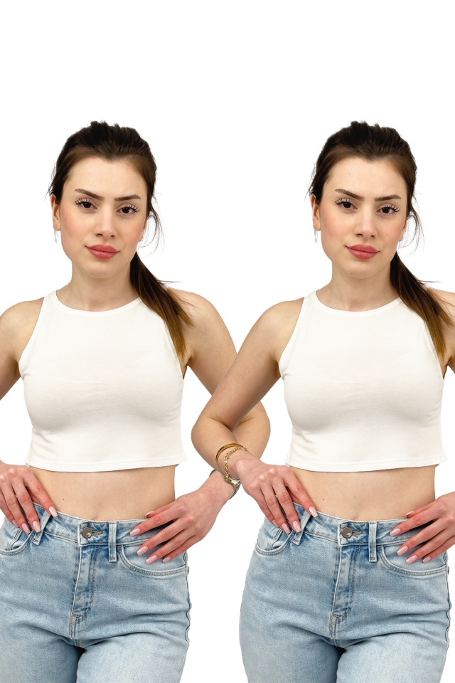 Betimoda Crop Top 2 Adet BEYAZ - L-XL