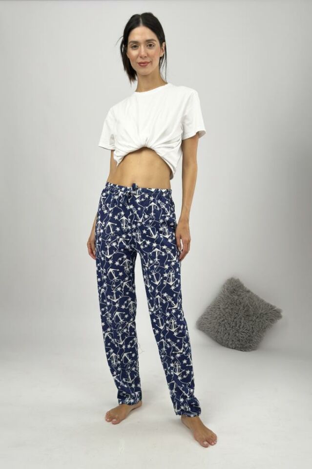 Betimoda Kadın Pijama Altı Kurdeleli Çapalı Lacivert - 3XL