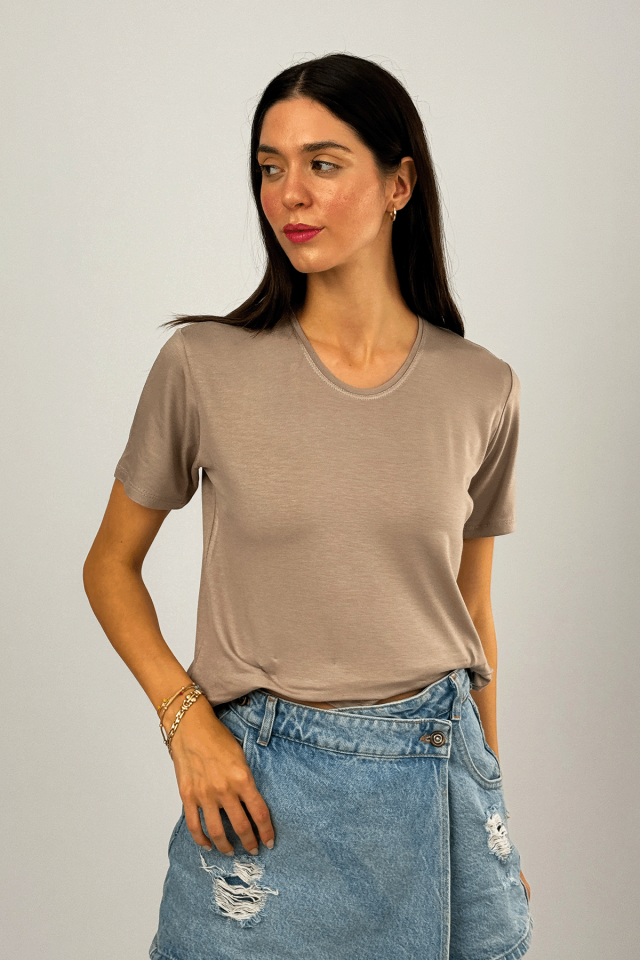 Kadın Kısa Kollu Bisiklet Yaka Body VİZON - L/XL