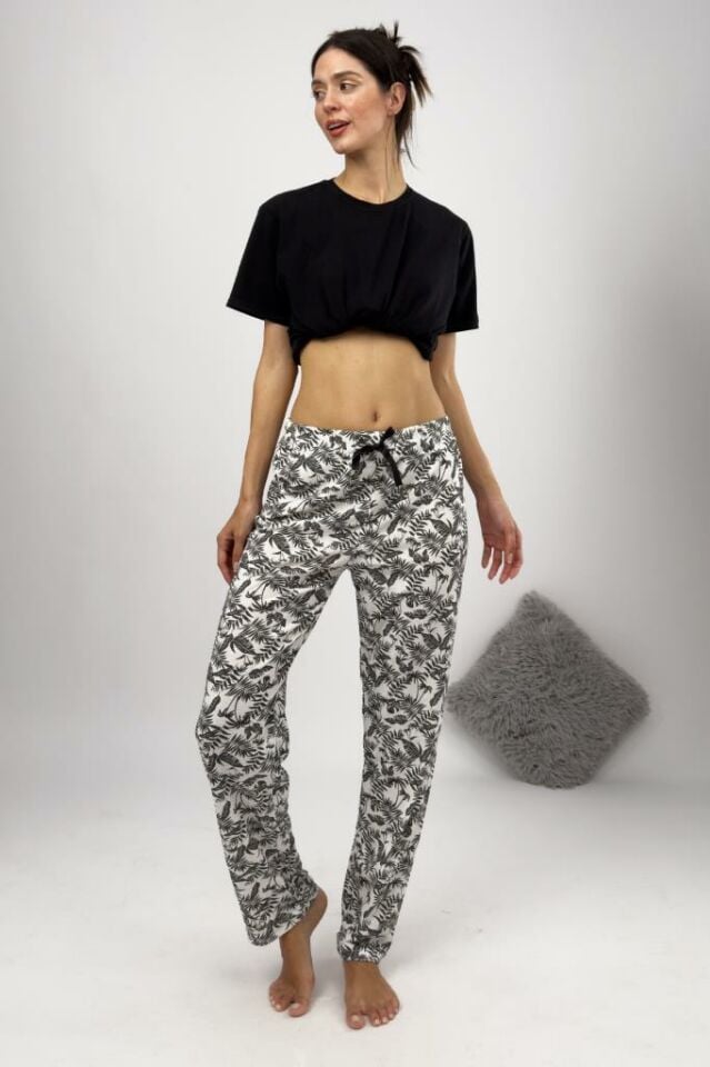 Betimoda Kadın Pijama Altı Kurdeleli Lacivert Dallı - 3XL
