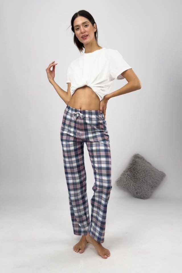 Betimoda Kadın Pijama Altı Kurdeleli Kahverengi Kare - 3XL