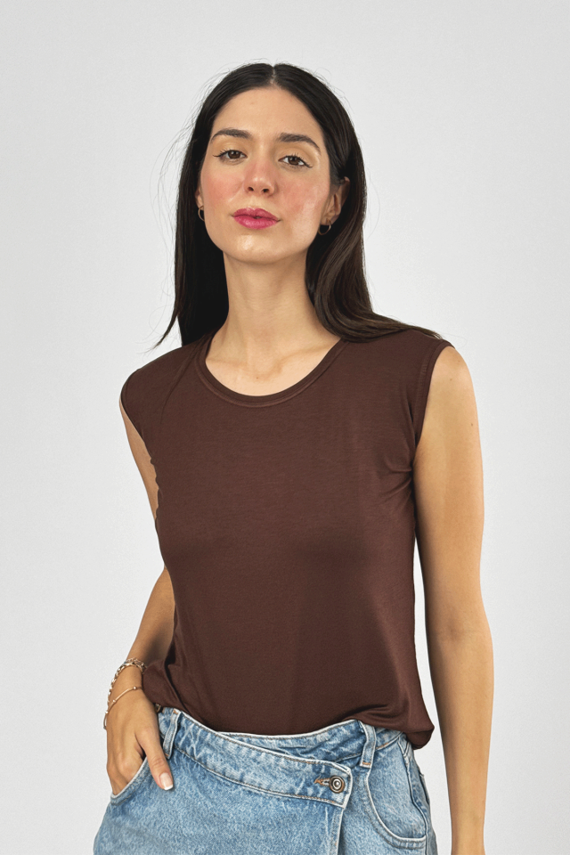 Kadın Sıfır Kol Bisiklet Yaka Body KAHVERENGİ - S/M