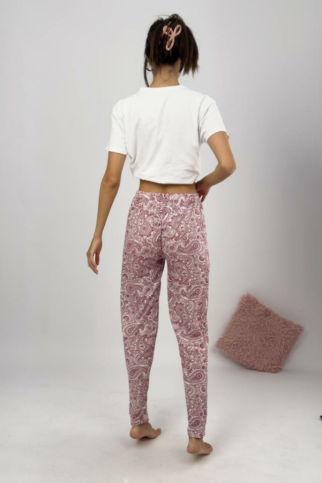 Betimoda Kadın Pijama Altı Kurdeleli Bordo Buta - M