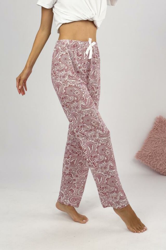 Betimoda Kadın Pijama Altı Kurdeleli Bordo Buta - M