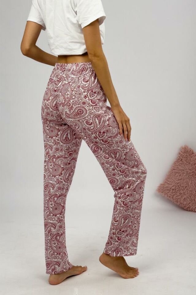 Betimoda Kadın Pijama Altı Kurdeleli Bordo Buta - M