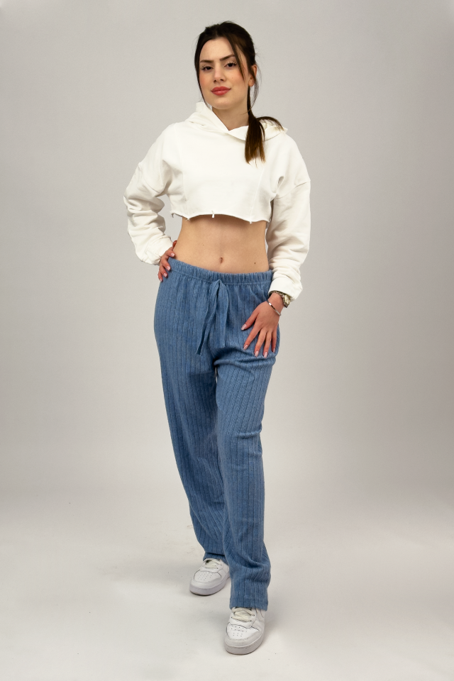 Kadın Yumuşak Dokulu Pamuklu Beli Lastikli Bol Paça Oversize Eşofman Pijama Altı MAVİ - L