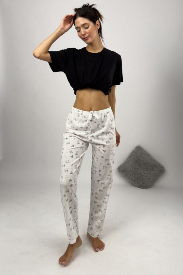 Betimoda Kadın Pijama Altı Kurdeleli Beyaz Çöp Adam - XXL