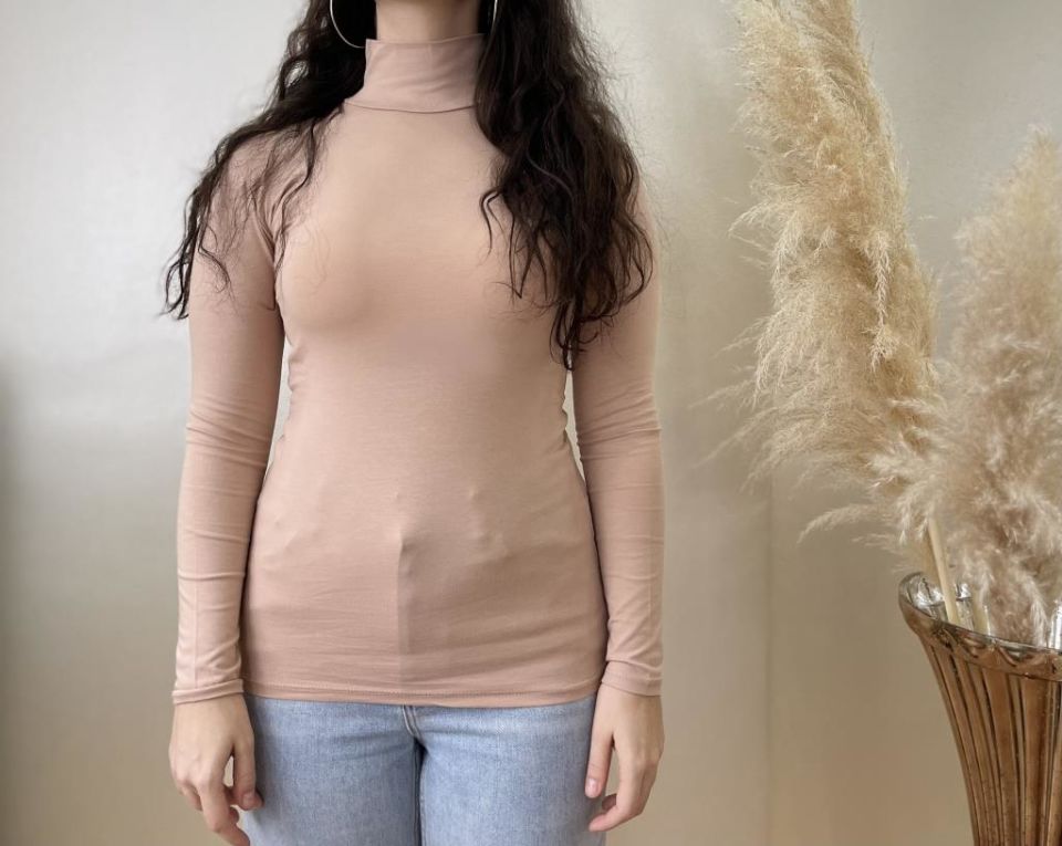 Kadın Uzun Kollu Yarım Balıkçı Yaka 1 Adet BEJ - L/XL