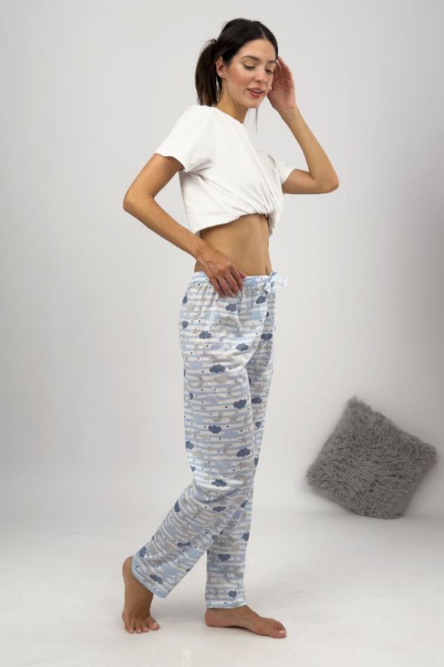 Betimoda Kadın Pijama Altı Kurdeleli Mavi Bulut Ay - L