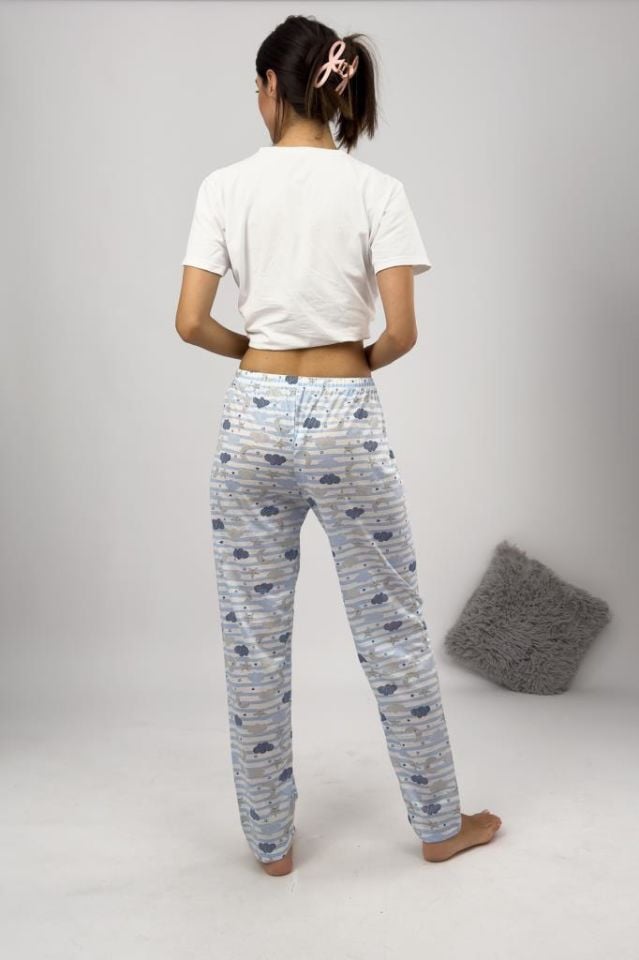 Betimoda Kadın Pijama Altı Kurdeleli Mavi Bulut Ay - L