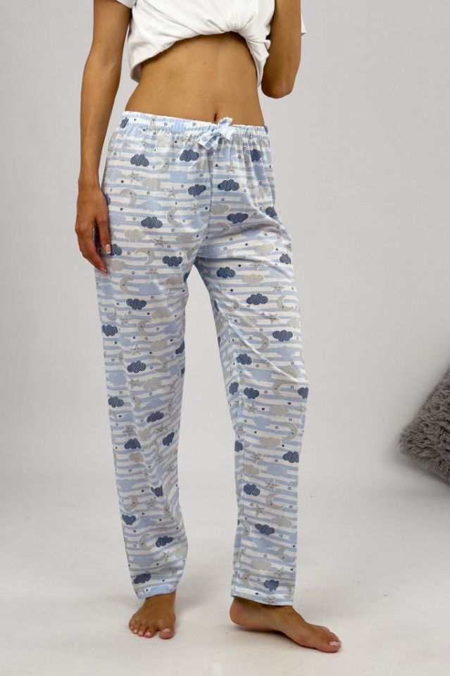 Betimoda Kadın Pijama Altı Kurdeleli Mavi Bulut Ay - L