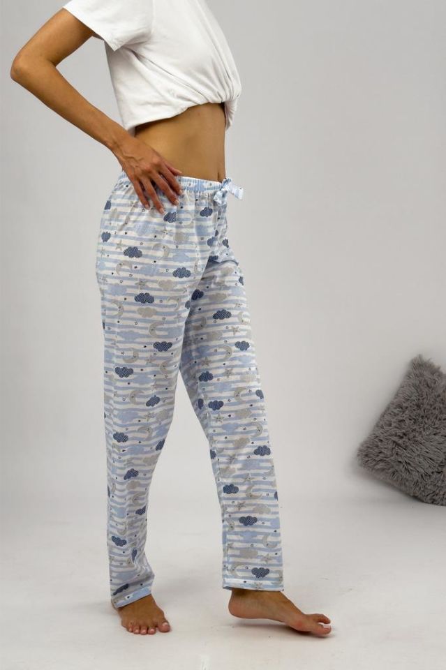 Betimoda Kadın Pijama Altı Kurdeleli Mavi Bulut Ay - L