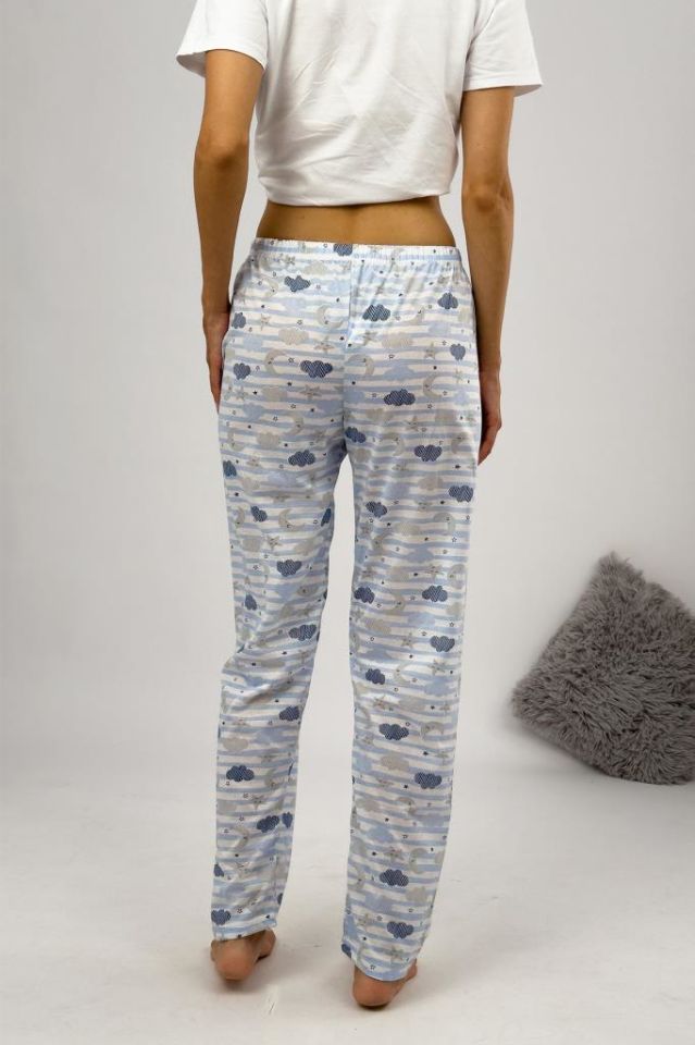 Betimoda Kadın Pijama Altı Kurdeleli Mavi Bulut Ay - L