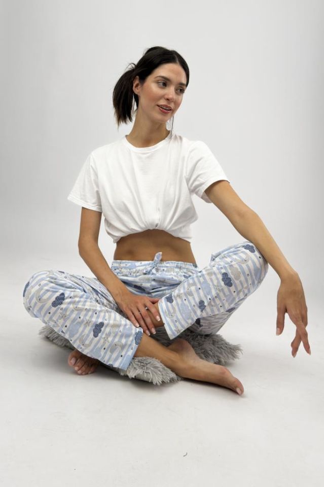 Betimoda Kadın Pijama Altı Kurdeleli Mavi Bulut Ay - L