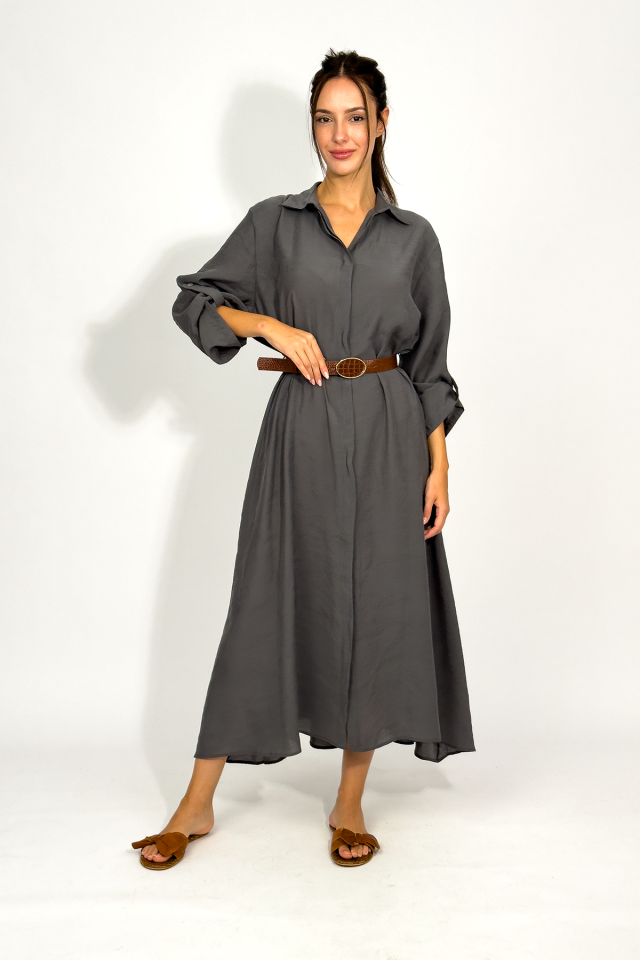 Kadın Modal Uzun Gömlek Elbise Antrasit - STD