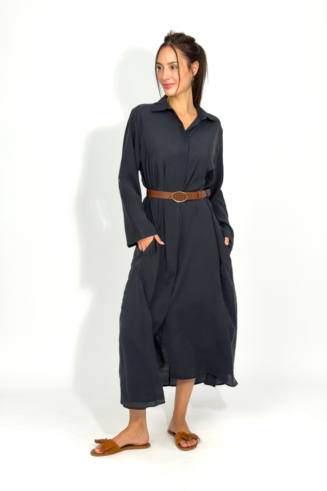 Kadın Modal Uzun Gömlek Elbise SİYAH - STD