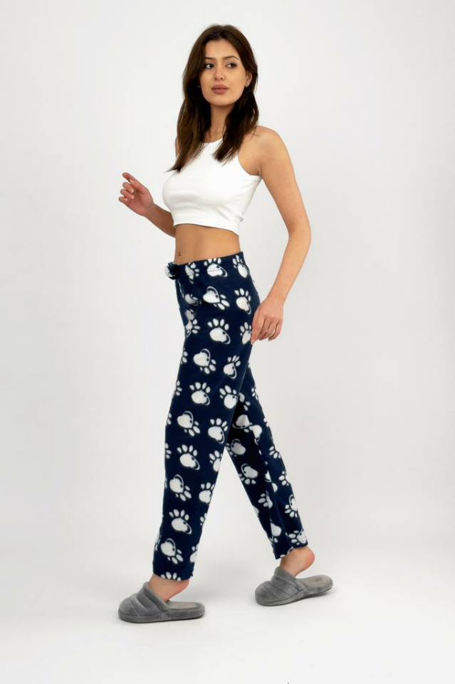 Kadın Polar Pijama Altı Kışlık Lastikli Bel Tek Alt Lacivert Pati - L