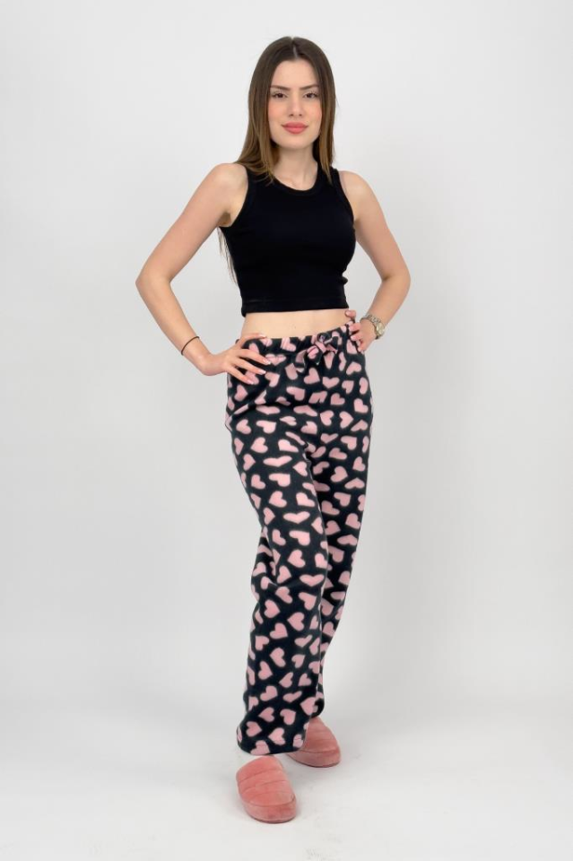 Kadın Polar Pijama Altı Kışlık Lastikli Bel Tek Alt SİYAH - L