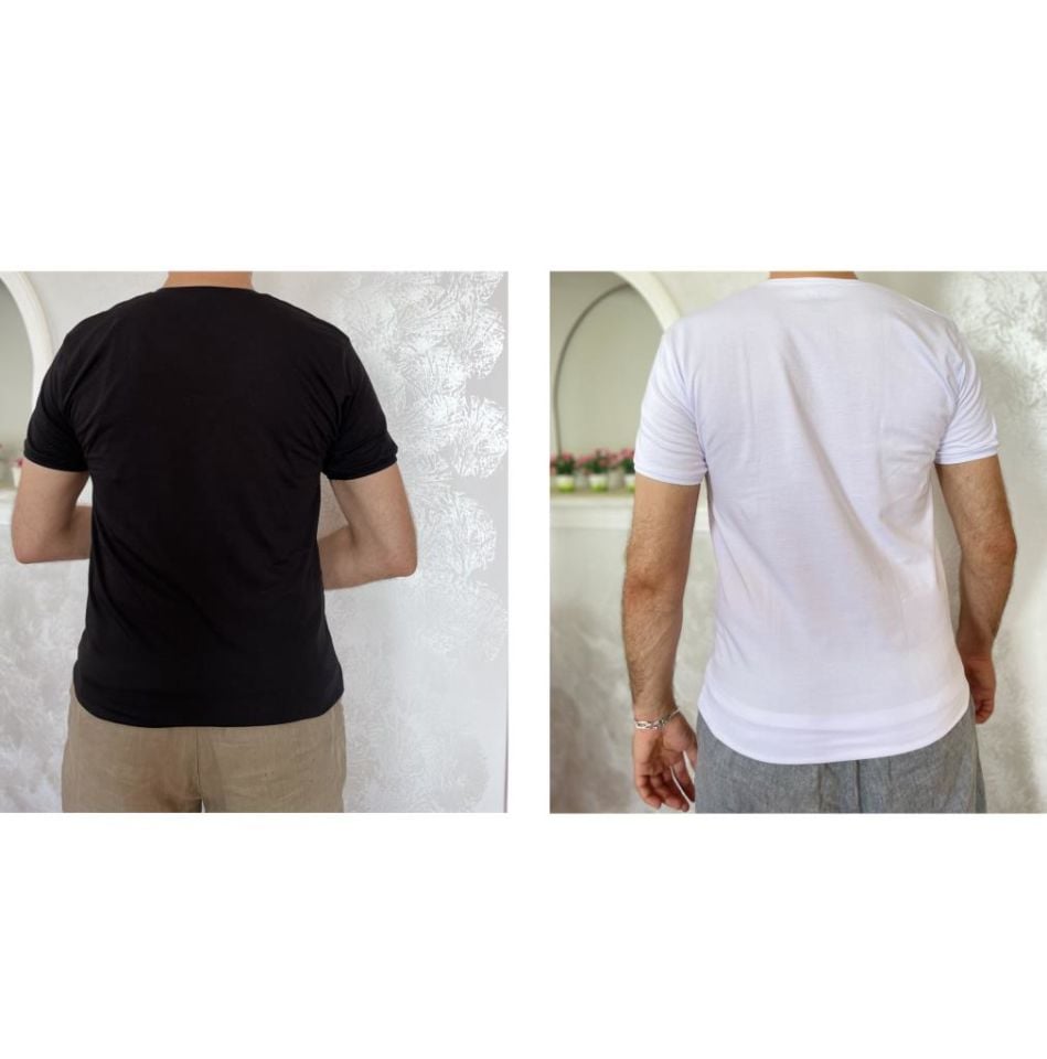 Erkek Elastan Bisiklet Yaka Kısa(Yarım) Kol 2 Adet T-Shirt Siyah Beyaz - XXL