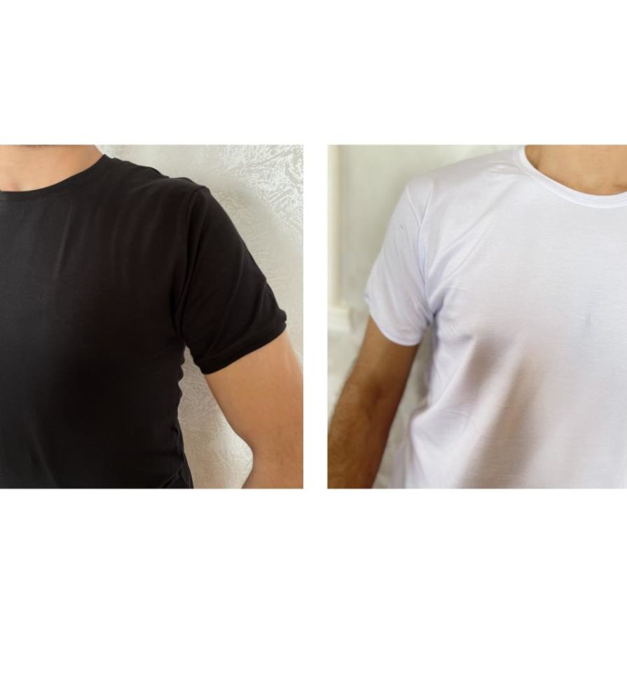 Erkek Elastan Bisiklet Yaka Kısa(Yarım) Kol 2 Adet T-Shirt Siyah Beyaz - XXL