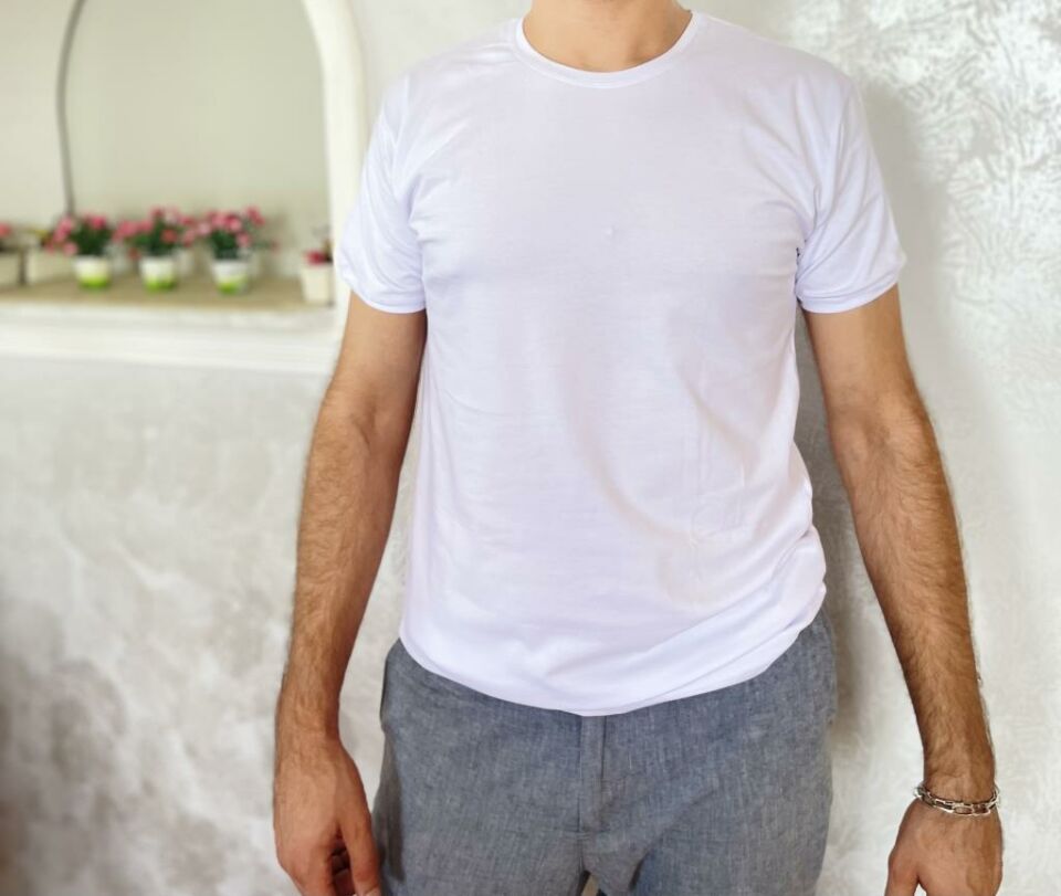 Erkek Elastan Bisiklet Yaka Kısa(Yarım) Kol 2 Adet T-Shirt BEYAZ - XXL