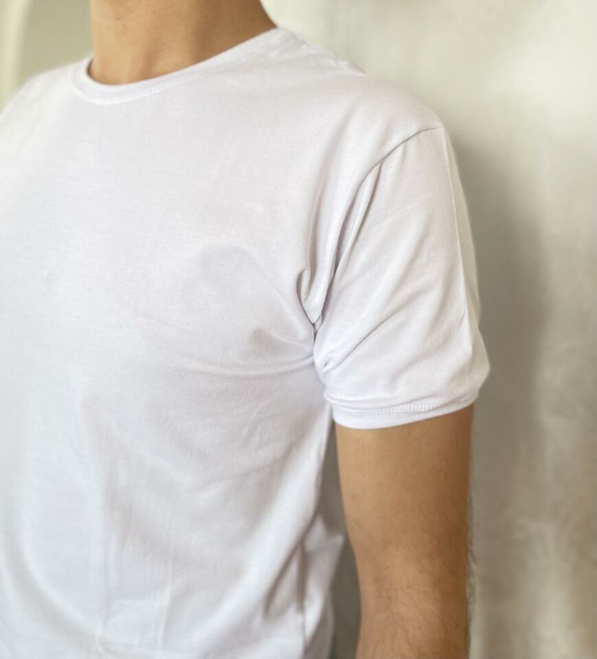 Erkek Elastan Bisiklet Yaka Kısa(Yarım) Kol 2 Adet T-Shirt BEYAZ - XXL