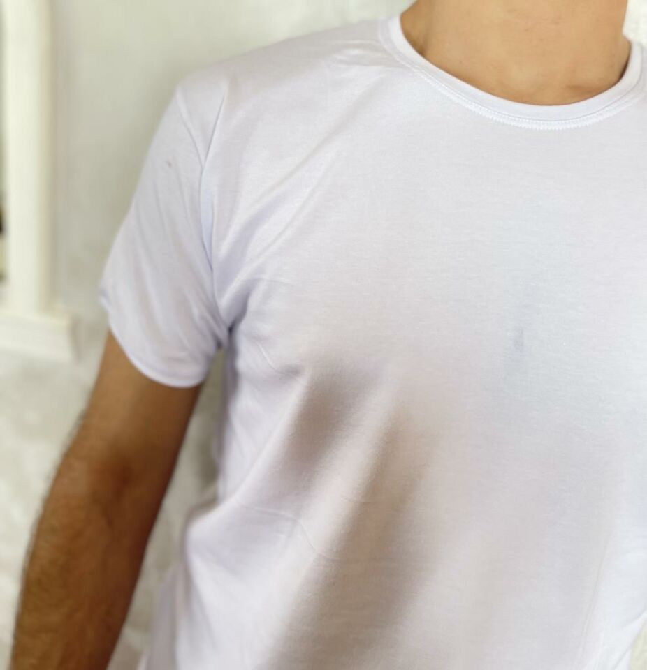 Erkek Elastan Bisiklet Yaka Kısa(Yarım) Kol 2 Adet T-Shirt BEYAZ - XXL