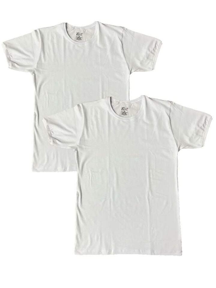 Erkek Elastan Bisiklet Yaka Kısa(Yarım) Kol 2 Adet T-Shirt BEYAZ - S