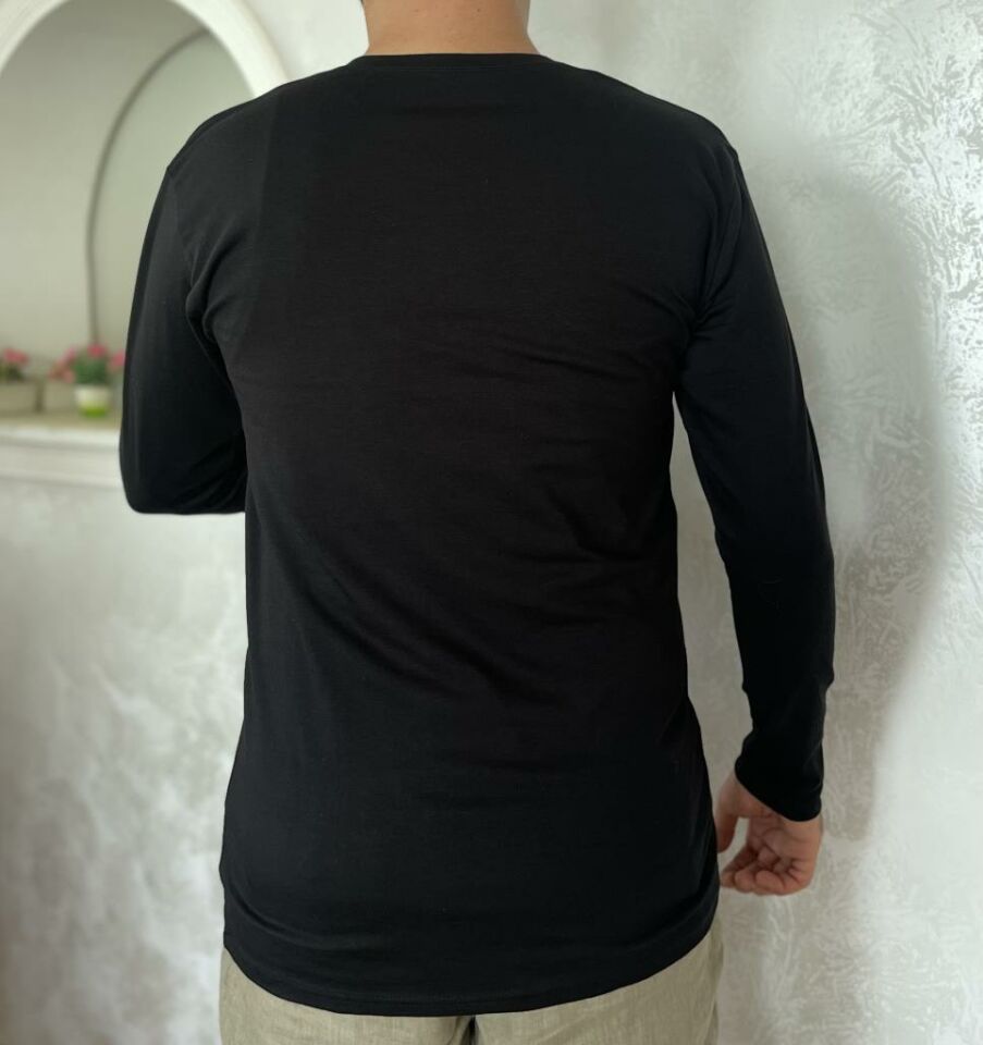 Erkek Elastan Bisiklet Yaka Uzun Kol 2 Adet T-Shirt SİYAH - M