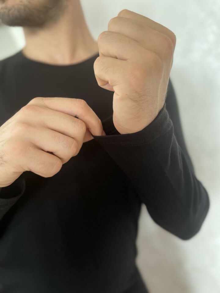 Erkek Elastan Bisiklet Yaka Uzun Kol 2 Adet T-Shirt SİYAH - M