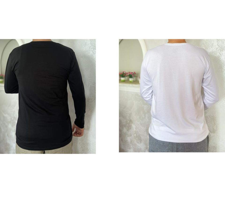 Erkek Elastan Bisiklet Yaka Uzun Kol 2 Adet T-Shirt Siyah Beyaz - XL
