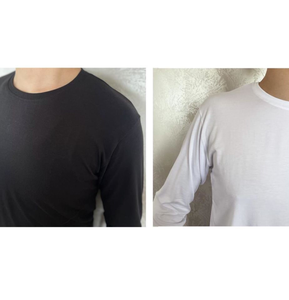 Erkek Elastan Bisiklet Yaka Uzun Kol 2 Adet T-Shirt Siyah Beyaz - XL