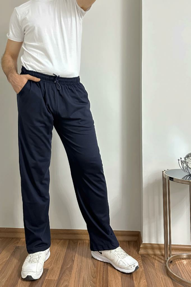 Erkek Pamuklu Cepli İpli Lastikli Bel Pijama Altı Eşofman LACİVERT - S