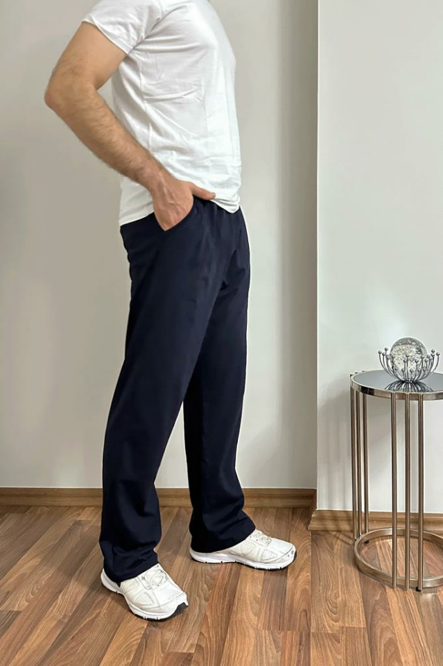 Erkek Pamuklu Cepli İpli Lastikli Bel Pijama Altı Eşofman LACİVERT - S