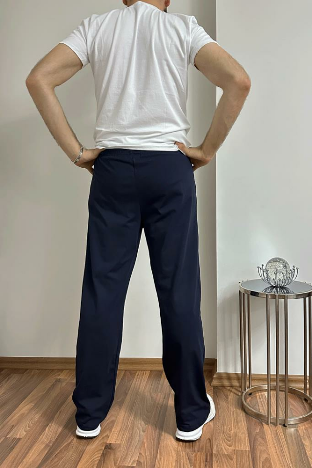 Erkek Pamuklu Cepli İpli Lastikli Bel Pijama Altı Eşofman LACİVERT - S